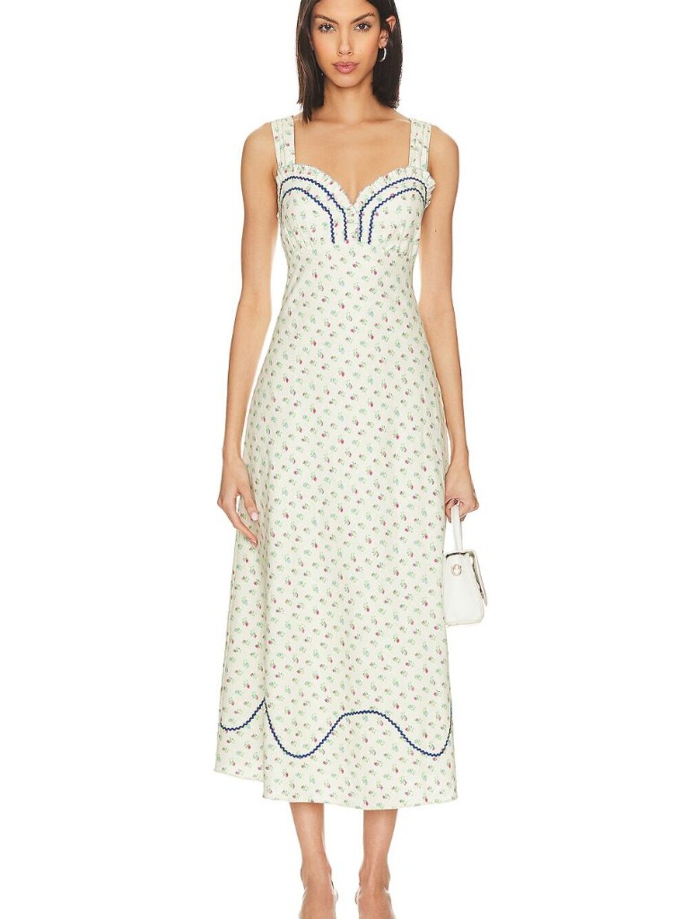 FREE PEOPLE~Sweet Hearts Midi Dress In Ivory Combo~Size MEDIUM NWT